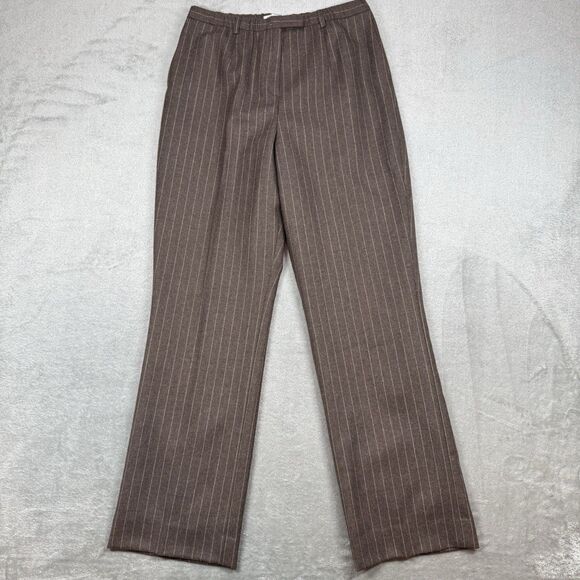 Pendleton Pants Women's 8 Wool Trousers High Waist Pleated Brown Pin Striped - Picture 1 of 11